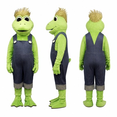 Frog Mascot Costume in Green with Black Overalls Adult