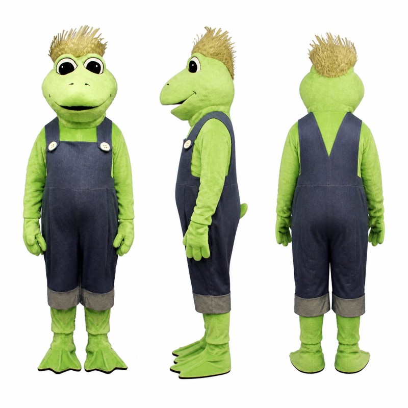 Frog Mascot Costume in Green with Black Overalls Adult