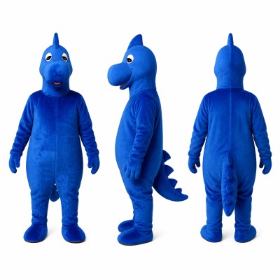 Dinosaur Mascot Costume in Blue with Single Horn Adult