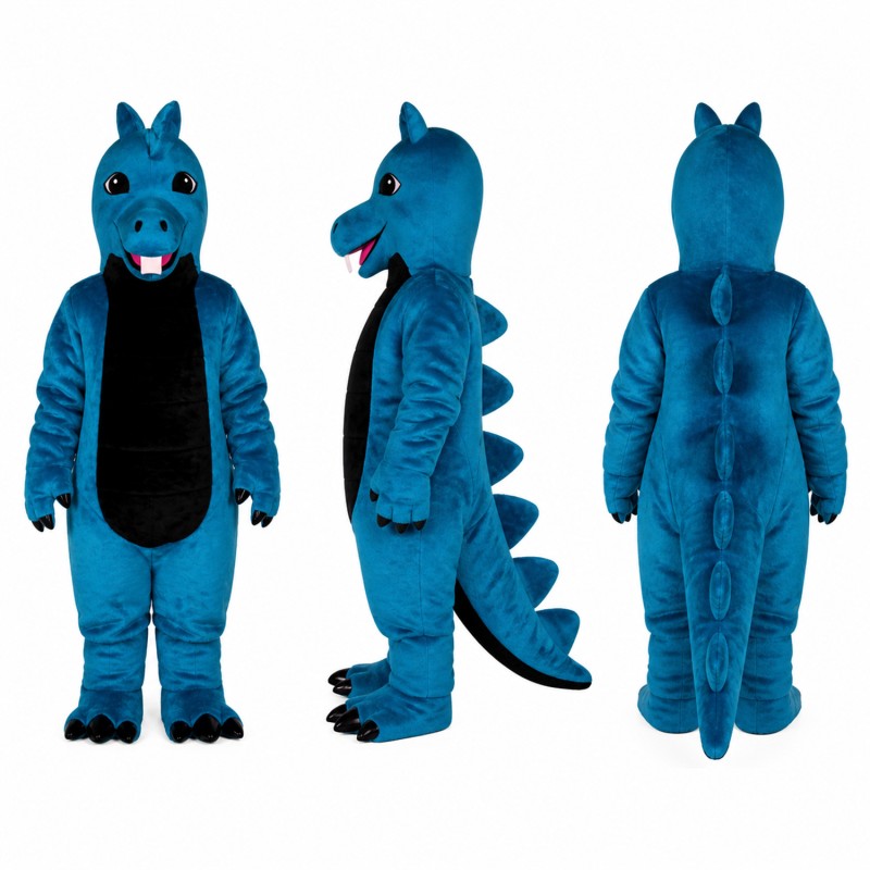 Dinosaur Mascot Costume in Blue with Black Belly Adult