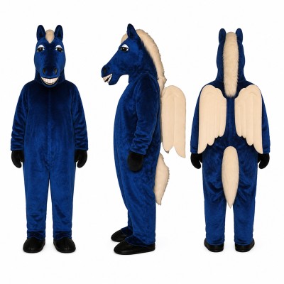 Horse Mascot Costume in Navy Blue with Black Mane Adult