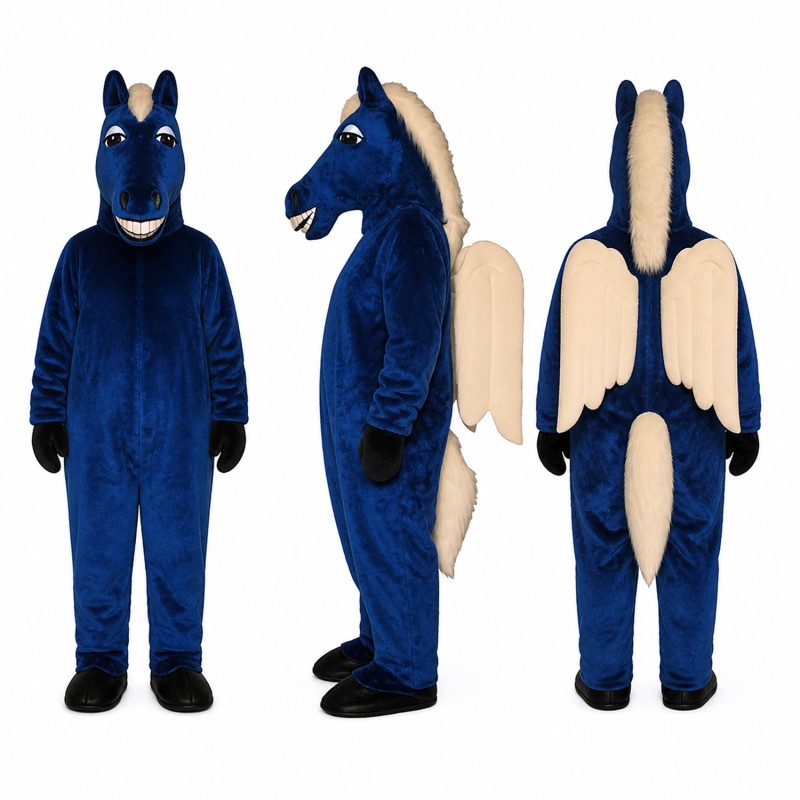 Horse Mascot Costume in Navy Blue with Black Mane Adult