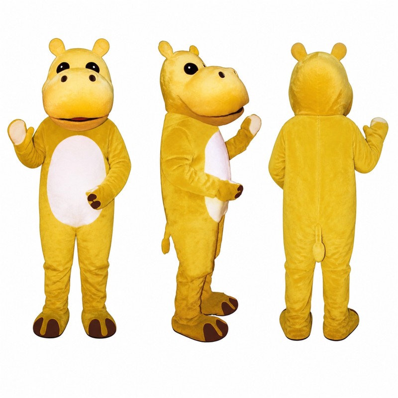 Hippo Mascot Costume in Yellow with White Belly Adult