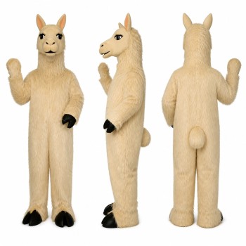 Llama Mascot Costume in Cream with Black Hooves Adult