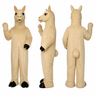 Llama Mascot Costume in Cream with Black Hooves Adult