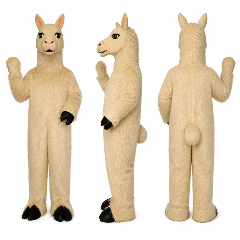 Llama Mascot Costume in Cream with Black Hooves Adult