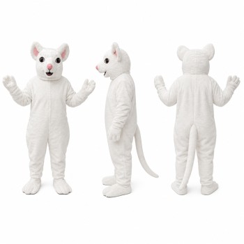 Mouse Mascot Costume in White with Pink Ears Adult