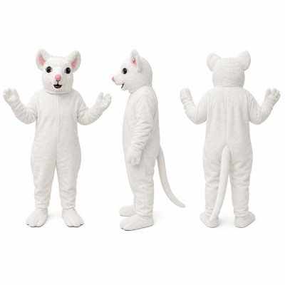 Mouse Mascot Costume in White with Pink Ears Adult