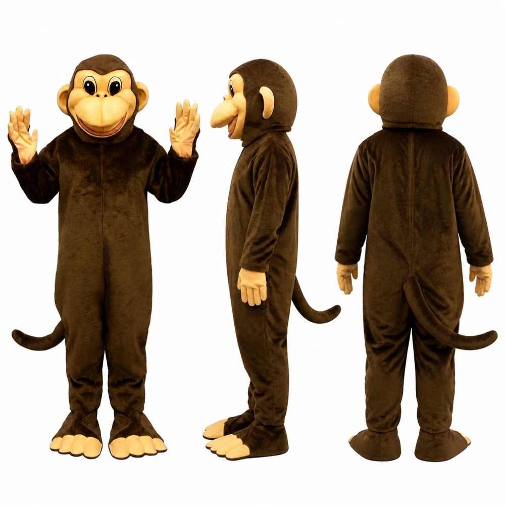 Monkey Mascot Costume in Dark Brown with Tan Face Adult