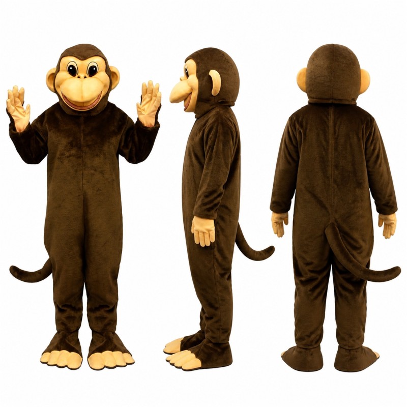 Monkey Mascot Costume in Dark Brown with Tan Face Adult