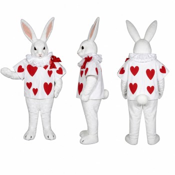 Rabbit Mascot Costume in White with Red Heart Print Adult