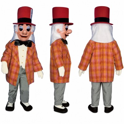 Ringmaster Mascot Costume with Red Top Hat and Plaid Coat Adult