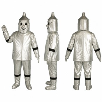 Tin Robot Mascot Costume in Silver with Funnel Hat Adult