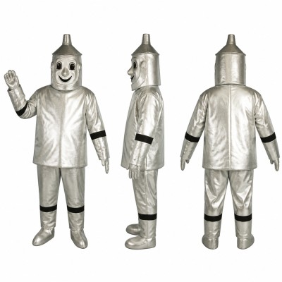Tin Robot Mascot Costume in Silver with Funnel Hat Adult