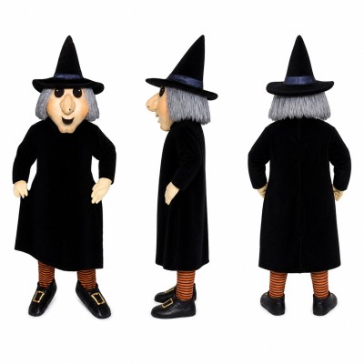 Witch Mascot Costume in Black with Pointed Hat Adult