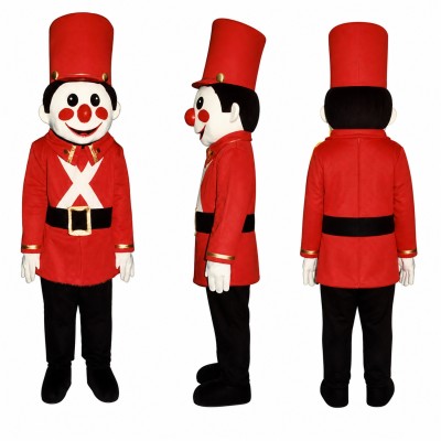 Toy Soldier Mascot Costume in Red and Black with Tall Hat Adult
