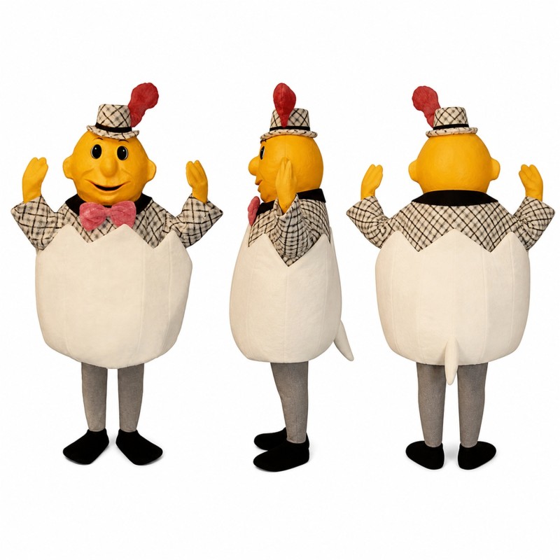 Hatching Chick Mascot Costume in Yellow with White Egg Shell Adult