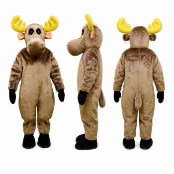 Moose Mascot Costume in Brown with Yellow Antlers Adult