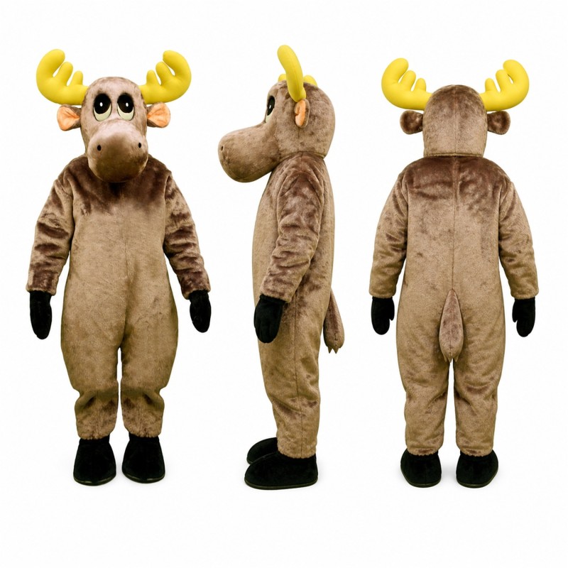 Moose Mascot Costume in Brown with Yellow Antlers Adult