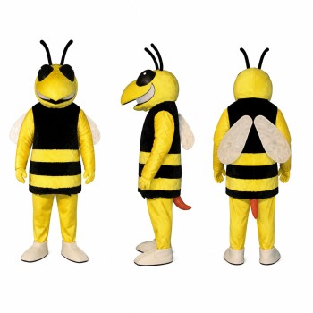 Bee Mascot Costume in Yellow and Black with White Wings Adult