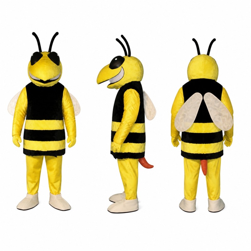 Bee Mascot Costume in Yellow and Black with White Wings Adult