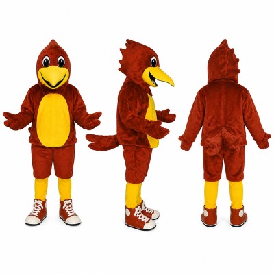 Bird Mascot Costume in Red with Yellow Belly and Sneakers Adult