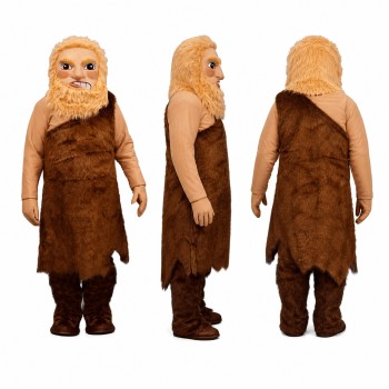 Caveman Mascot Costume in Brown Fur Outfit Adult