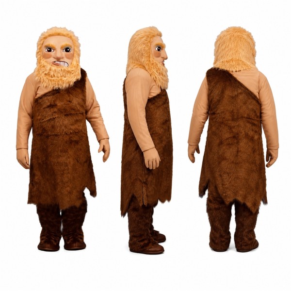 Caveman Mascot Costume in Brown Fur Outfit Adult