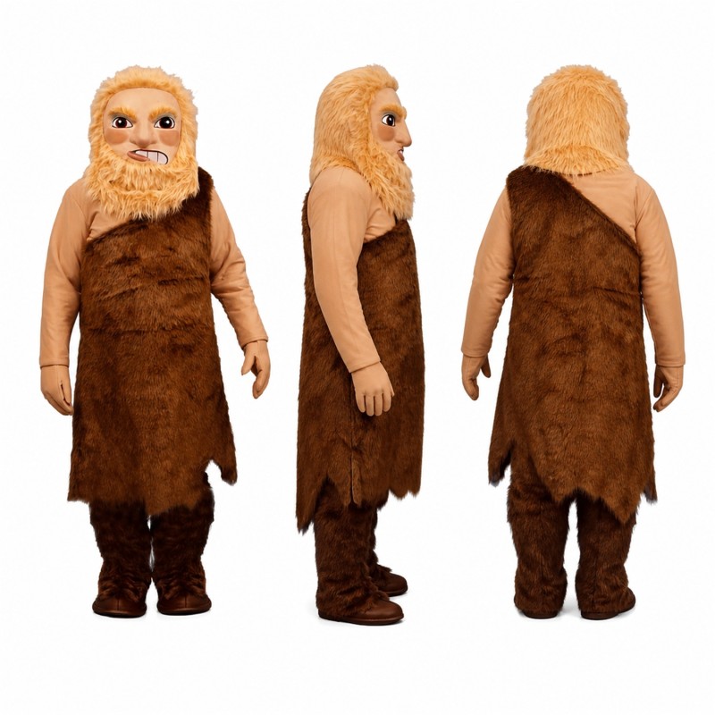 Caveman Mascot Costume in Brown Fur Outfit Adult