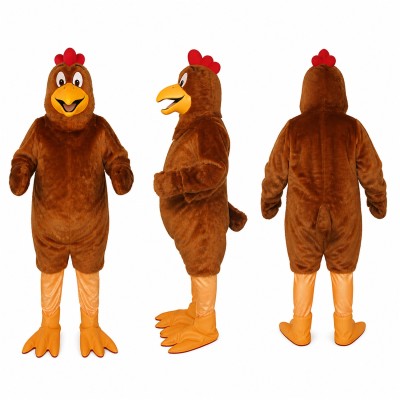 Chicken Mascot Costume in Brown with Orange Feet Adult