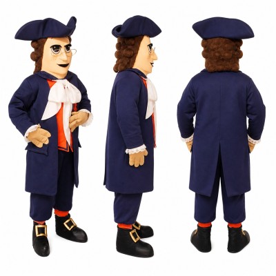 Colonial Gentleman Mascot Costume in Navy with Tricorn Hat Adult