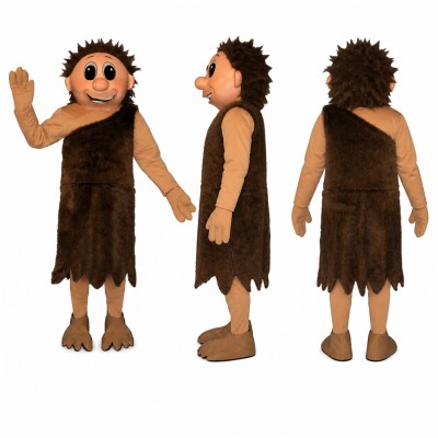 Caveman Mascot Costume in Dark Brown Fur Outfit Adult