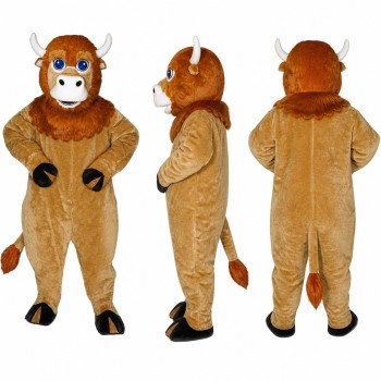 Bull Mascot Costume in Tan with White Horns and Blue Eyes Adult