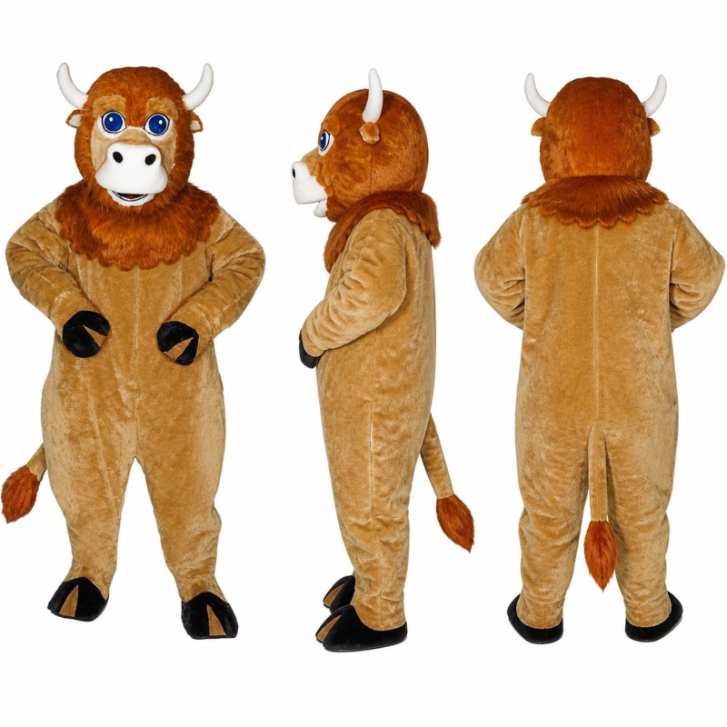 Bull Mascot Costume in Tan with White Horns and Blue Eyes Adult