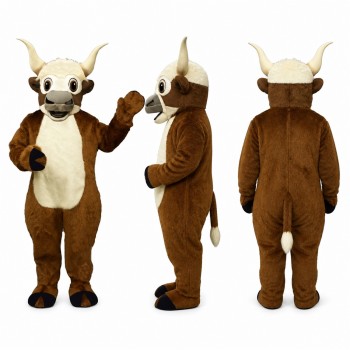 Bull Mascot Costume in Brown with Long Cream Horns Adult