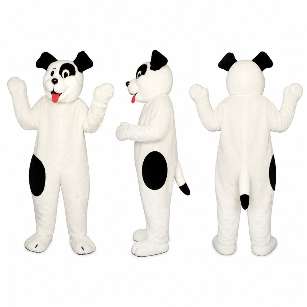 Dog Mascot Costume in White with Black Patches Adult Dog Mascot Costume in White with Black Patches Adult