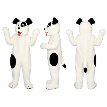 Dog Mascot Costume in White with Black Patches Adult