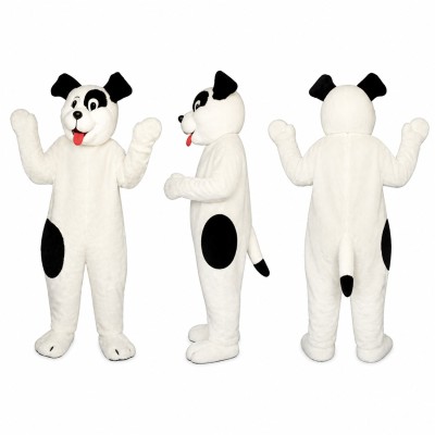 Dog Mascot Costume in White with Black Patches Adult