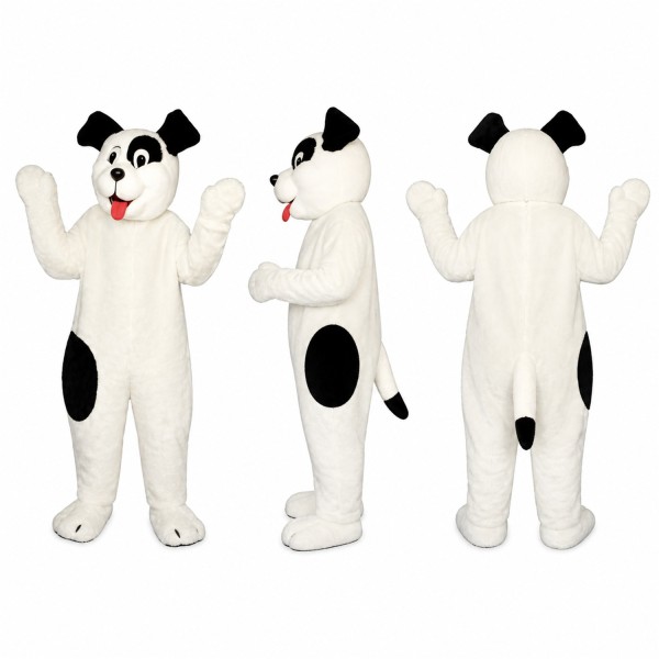 Dog Mascot Costume in White with Black Patches Adult