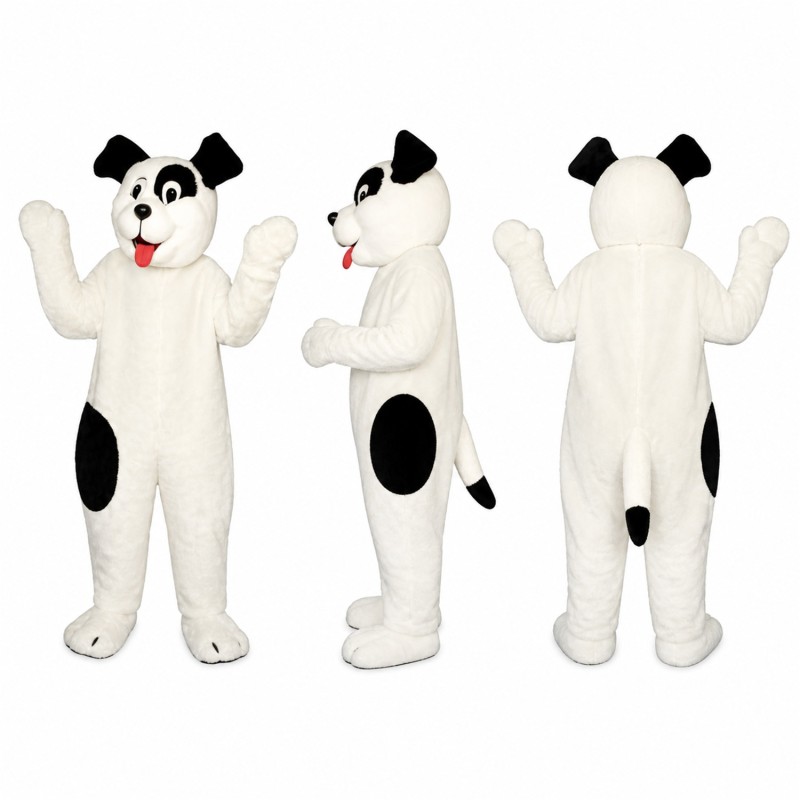 Dog Mascot Costume in White with Black Patches Adult