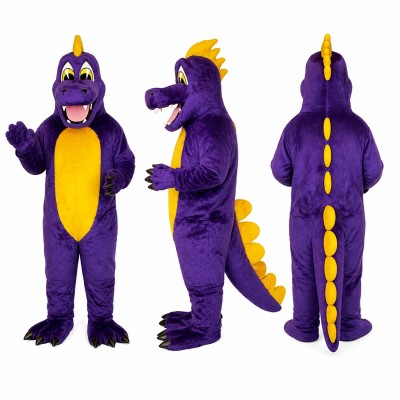 Dragon Mascot Costume in Purple with Yellow Belly Adult