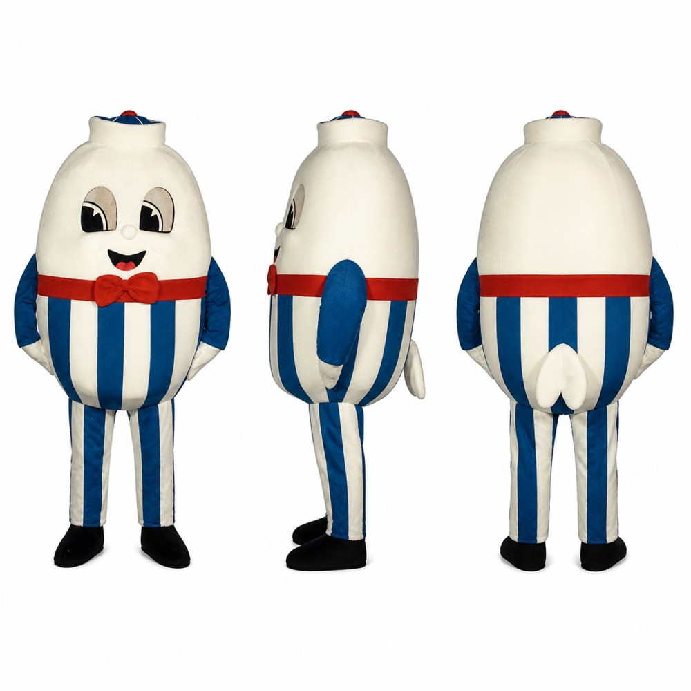 Egg Character Mascot Costume in White with Striped Trousers Adult Egg Character Mascot Costume in White with Striped Trousers Adult