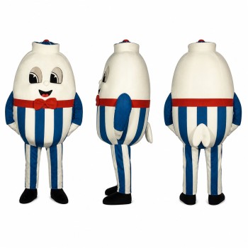 Egg Character Mascot Costume in White with Striped Trousers Adult