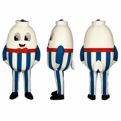 Egg Character Mascot Costume in White with Striped Trousers Adult