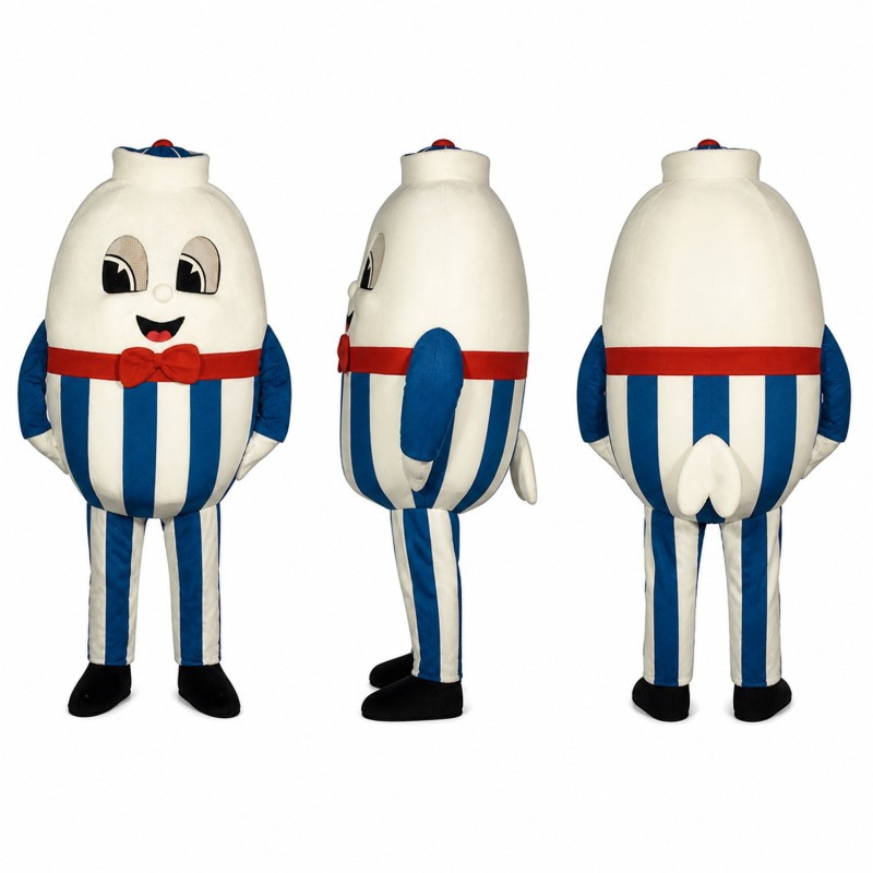 Egg Character Mascot Costume in White with Striped Trousers Adult