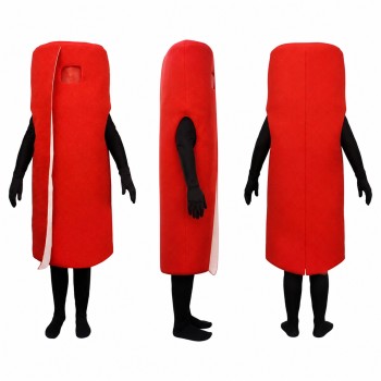 Block Character Mascot Costume in Red with Black Arms and Legs Adult
