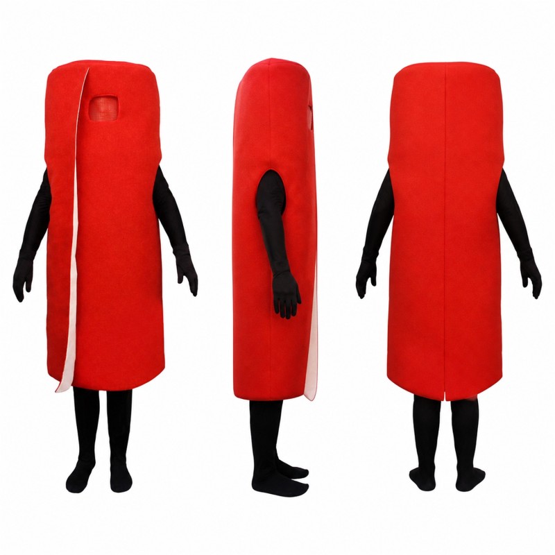 Block Character Mascot Costume in Red with Black Arms and Legs Adult
