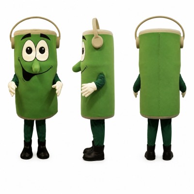 Bucket Character Mascot Costume in Green with White Handle Adult