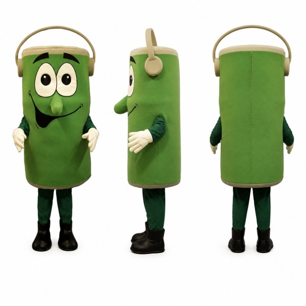 Bucket Character Mascot Costume in Green with White Handle Adult