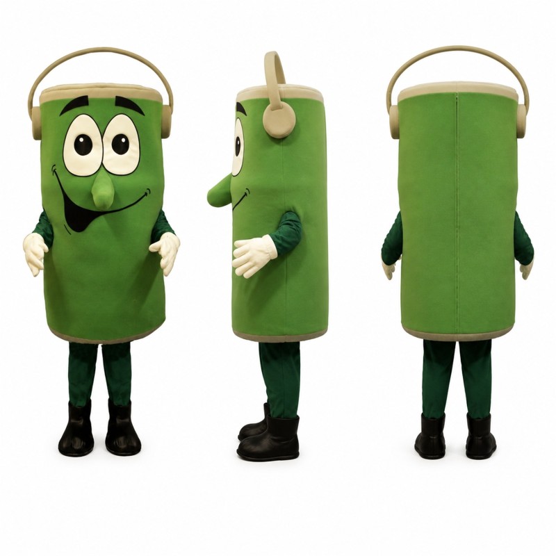 Bucket Character Mascot Costume in Green with White Handle Adult